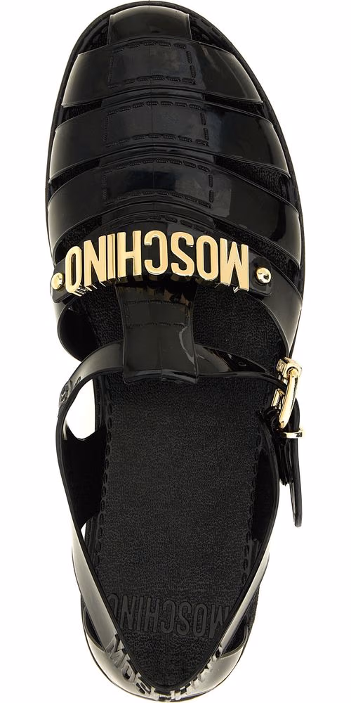 Moschino Black Pvc Flat Sandals
