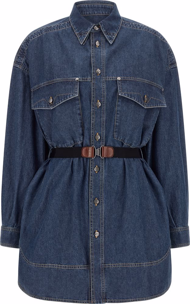 Versace Blue Cotton Short Dress