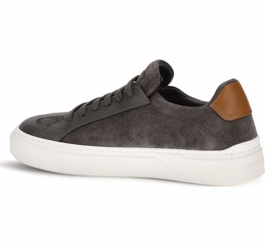Ferragamo Gray Suede Leather Low Top Sneakers