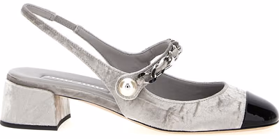 Silver Calfskin Mid Heel Pumps