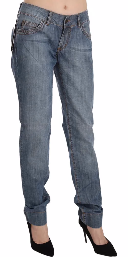 Just Cavalli Blue Washed Cotton Low Waist Slim Fit Denim Pants