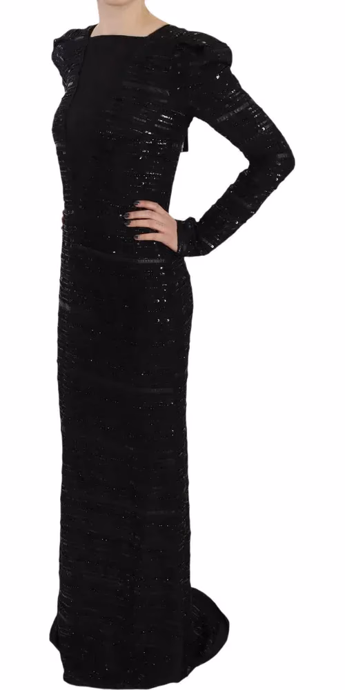 John Richmond Black Silk Full Length Sequined Gown Dress