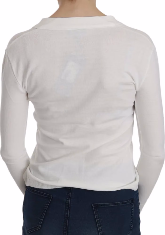 BYBLOS White V-neck Long Sleeve Cropped Cardigan Tops Sweater