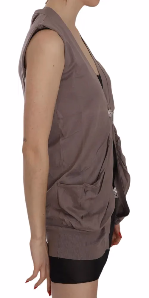 PINK MEMORIES Brown 100% Cotton Sleeveless Cardigan Top Vest