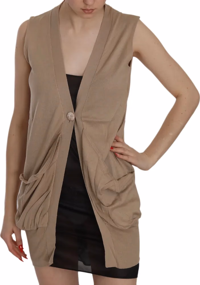PINK MEMORIES Brown 100% Cotton Sleeveless Cardigan Top Vest