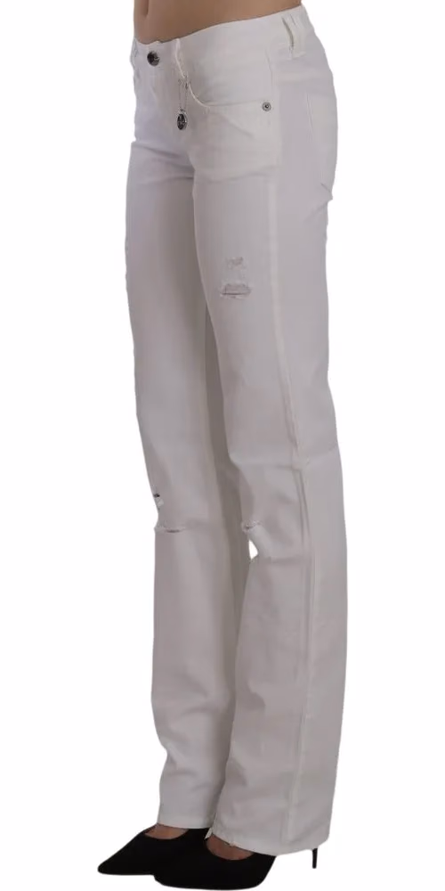 Costume National White Cotton Slim Fit Straight Jeans Pants