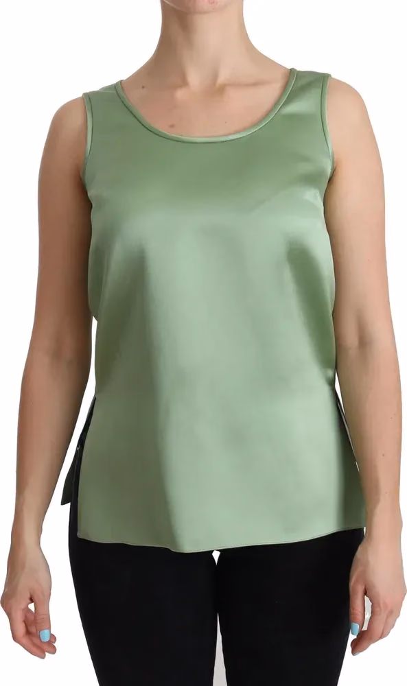 Dolce & Gabbana Green Sleeveless 100% Silk Top Tank Blouse