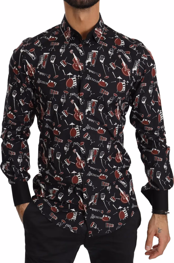 Dolce & Gabbana Black Musical Instrument Slim fit Shirt