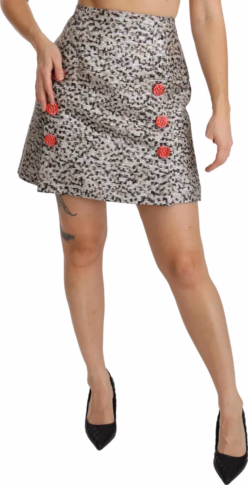 Dolce & Gabbana Silver Pattern A-line High Waist Skirt