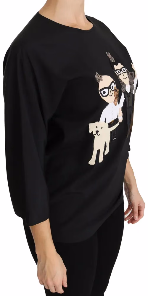 Dolce & Gabbana Black #dgfamily Top T-shirt Silk Blouse