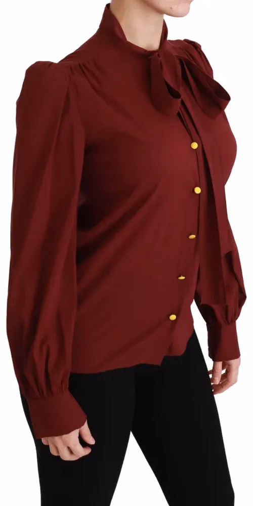 Dolce & Gabbana Maroon Long Sleeve Shirt Blouse Silk Top