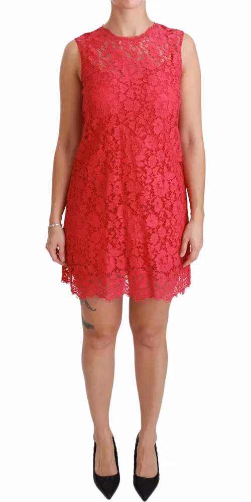 Dolce & Gabbana Pink Floral Lace Shift Gown Mini Dress