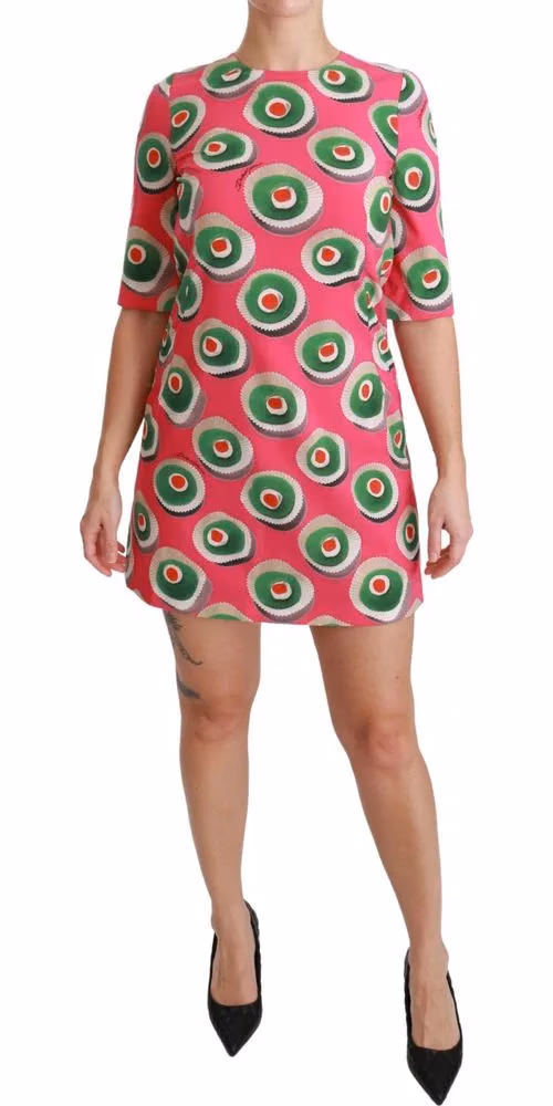 Dolce & Gabbana Pink Silk Cup Cake Shift Stretch Dress