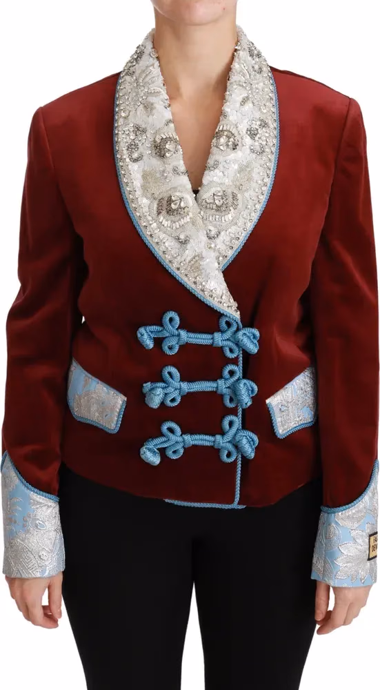 Dolce & Gabbana Red Velvet Baroque Crystal Blazer Jacket