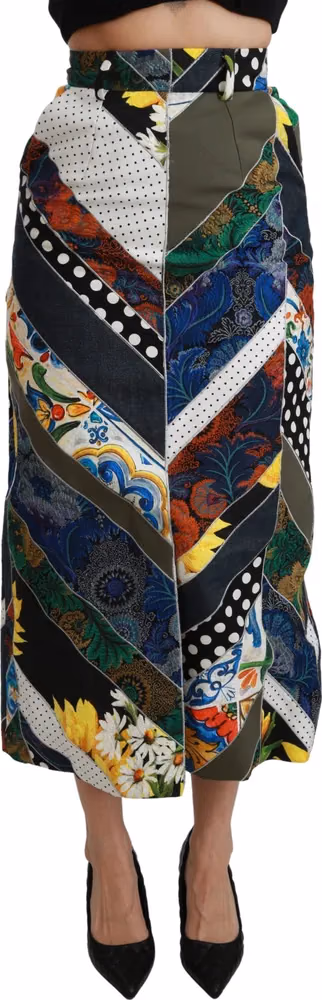 Dolce & Gabbana Multicolor Silk Geometric High Waist Maxi Skirt