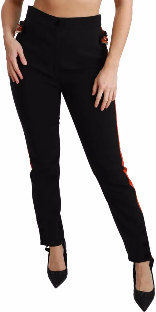 Dolce & Gabbana Black Skinny Stretch Fox Head Cotton Pants
