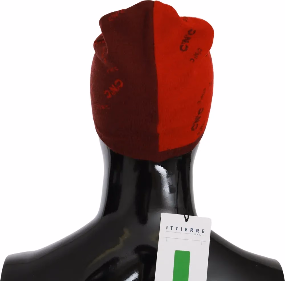 Costume National Red Wool Blend Branded Beanie Hat