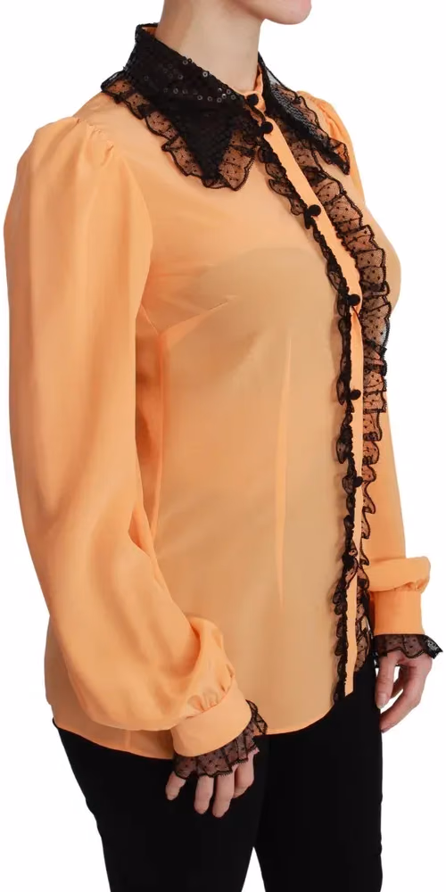 Dolce & Gabbana Yellow Silk Sequin Lace Blouse Shirt