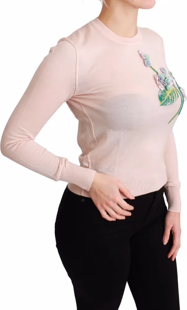 Dolce & Gabbana Pink Floral Silk Cashmere Pullover Sweater