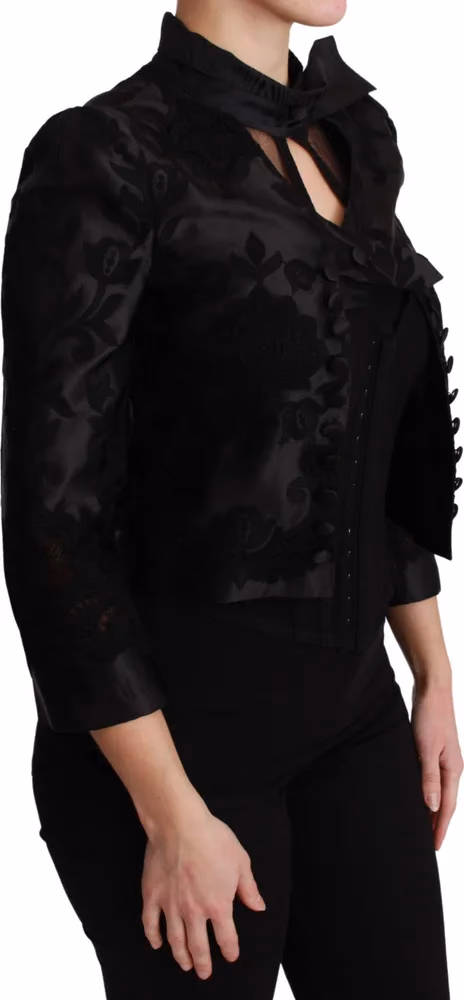 Dolce & Gabbana Black Floral Jacquard Blazer Silk Jacket