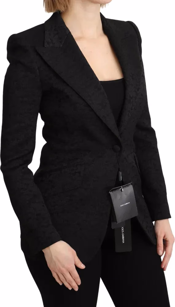 Dolce & Gabbana Black Brocade Single Breasted Blazer Jacket