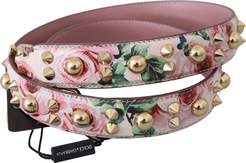 Dolce & Gabbana Pink Floral Leather Stud Accessory Shoulder Strap