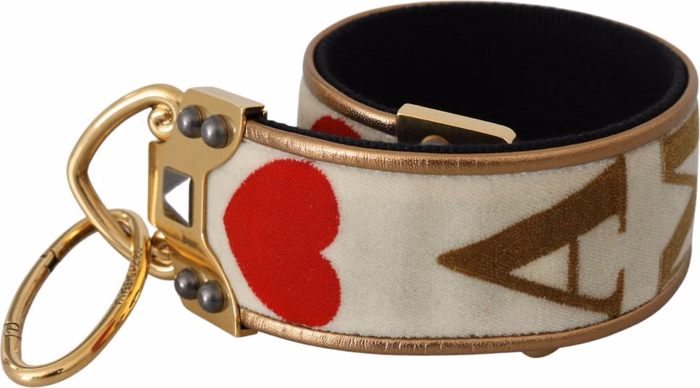 Dolce & Gabbana Gold White Textile Leather AMORE Shoulder Strap