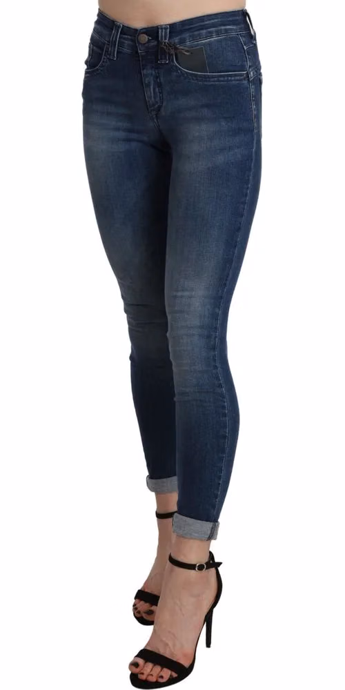 Ermanno Scervino Blue Washed High Waist Skinny Cropped Cotton Jeans