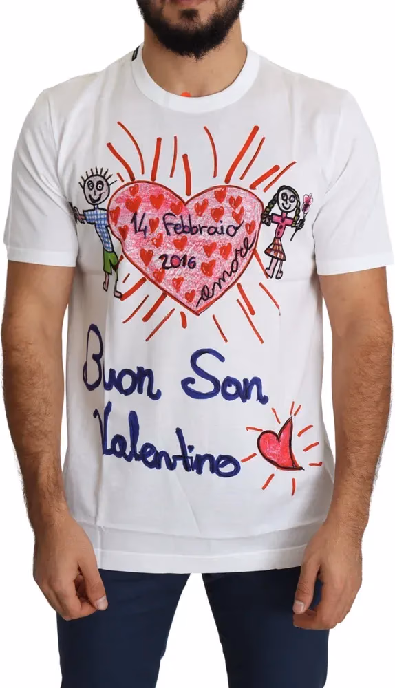 Dolce & Gabbana White Saint Valentine Hearts Print Men  T-shirt