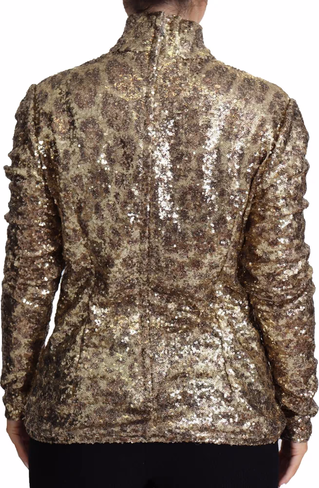 Dolce & Gabbana Brown Leopard Fit Turtleneck Sequin Sweater