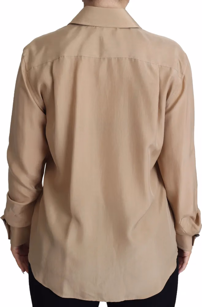 Dolce & Gabbana Beige Silk Shirt Decorative Buttons Top