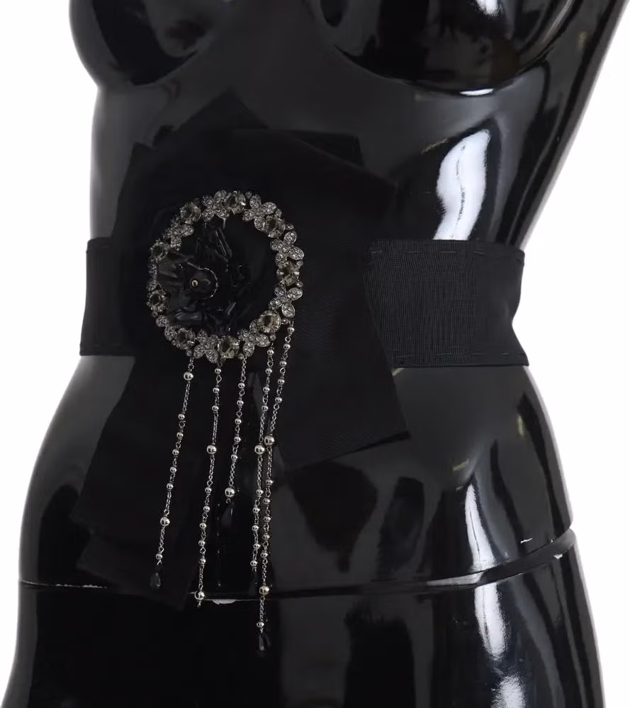 Dolce & Gabbana Black Crystal Brooch Wide Wai SATORIA Belt