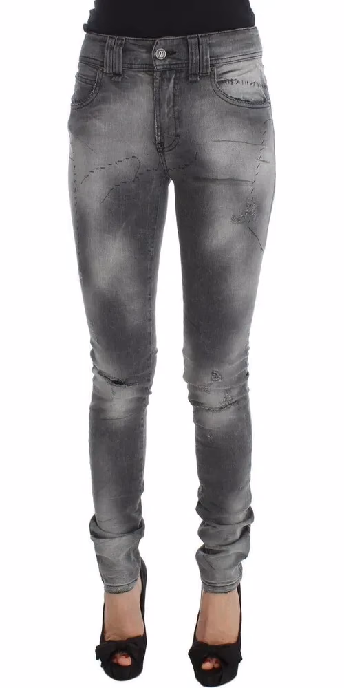 John Galliano Gray Wash Cotton Blend Slim Fit Denim Jeans Pants