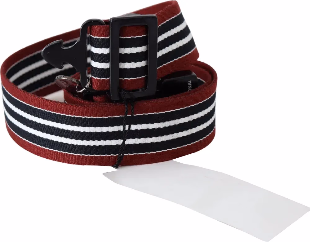 Costume National Maroon Black Stripe Silver Black Buckle Belt