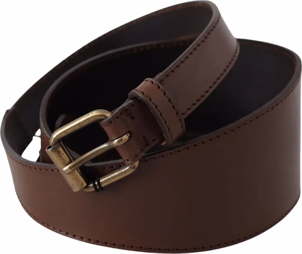 PLEIN SUD Brown Leather Gold Metal Buckle Belt