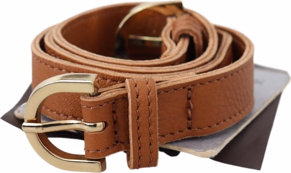 Scervino Street Light Brown Leather Gold Double Buckle Waist Belt