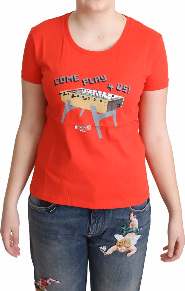 Moschino Red Cotton Come Play 4 Us Print Tops Blouse T-shirt
