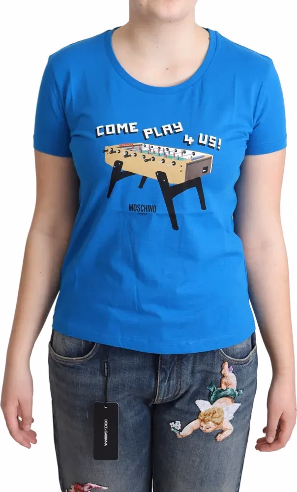 Moschino Blue Cotton Come Play 4 Us Print T-shirt