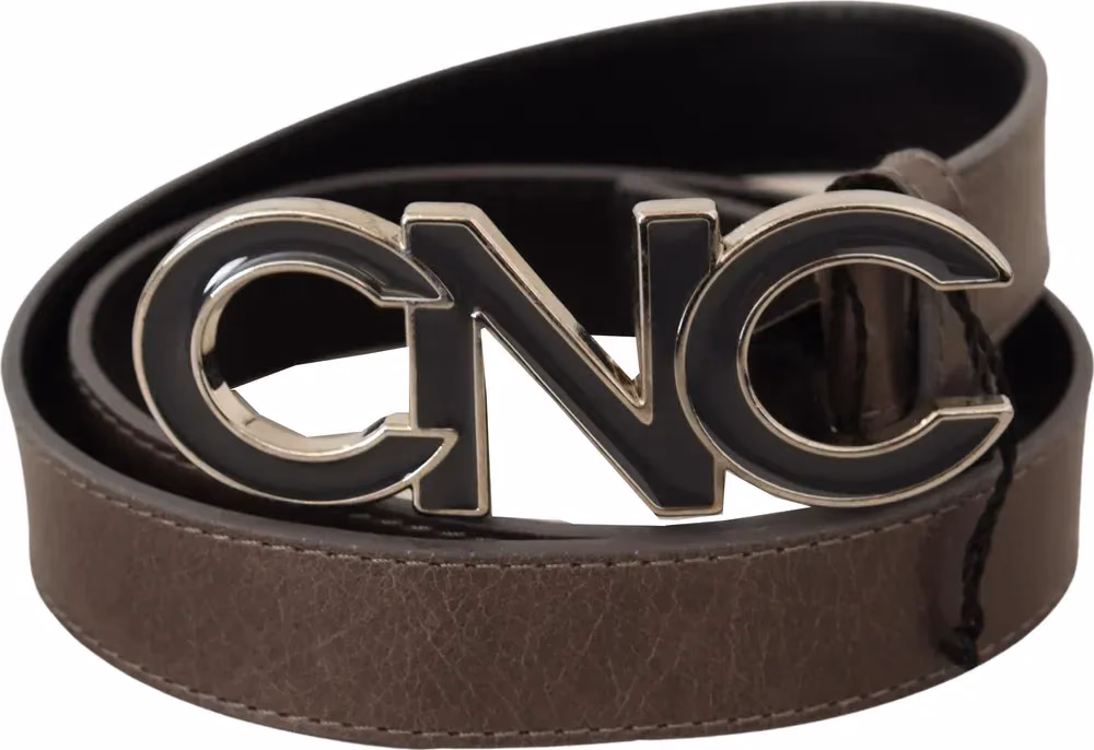 Costume National Brown Letter Logo Buckle Belt