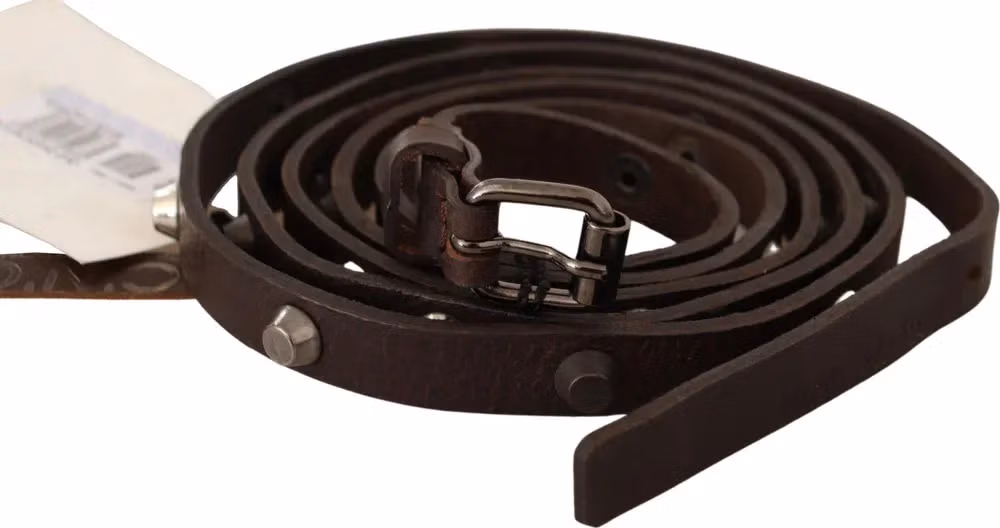 Costume National Brown Leather Silver Tone Buckle Belt