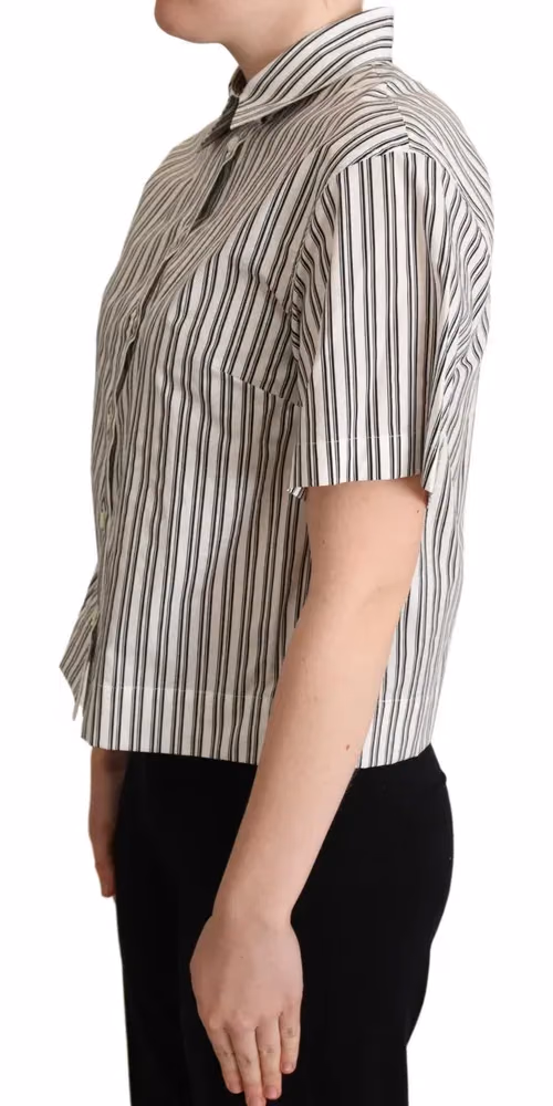 Dolce & Gabbana White Black Striped Shirt Blouse Top