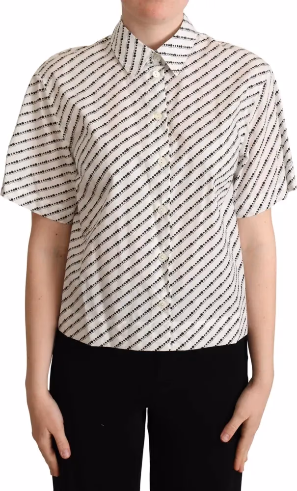 Dolce & Gabbana White Dotted Collared Blouse Shirt