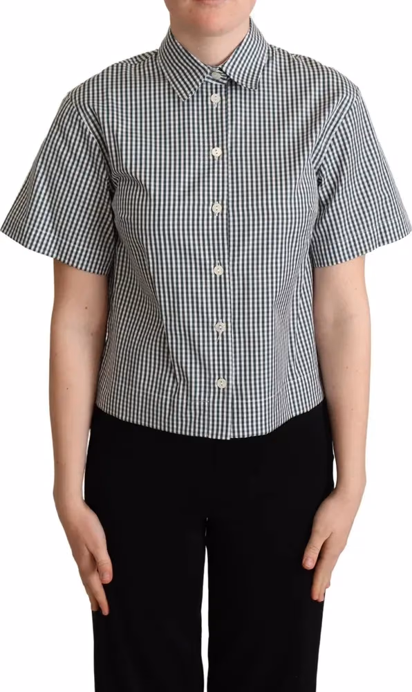 Dolce & Gabbana White Green Cotton Check Shirt Blouse Top