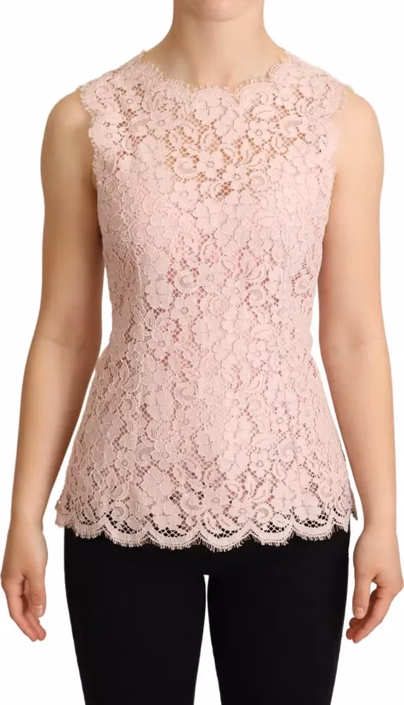 Dolce & Gabbana Pink Floral Lace Sleeveless Tank Blouse Top