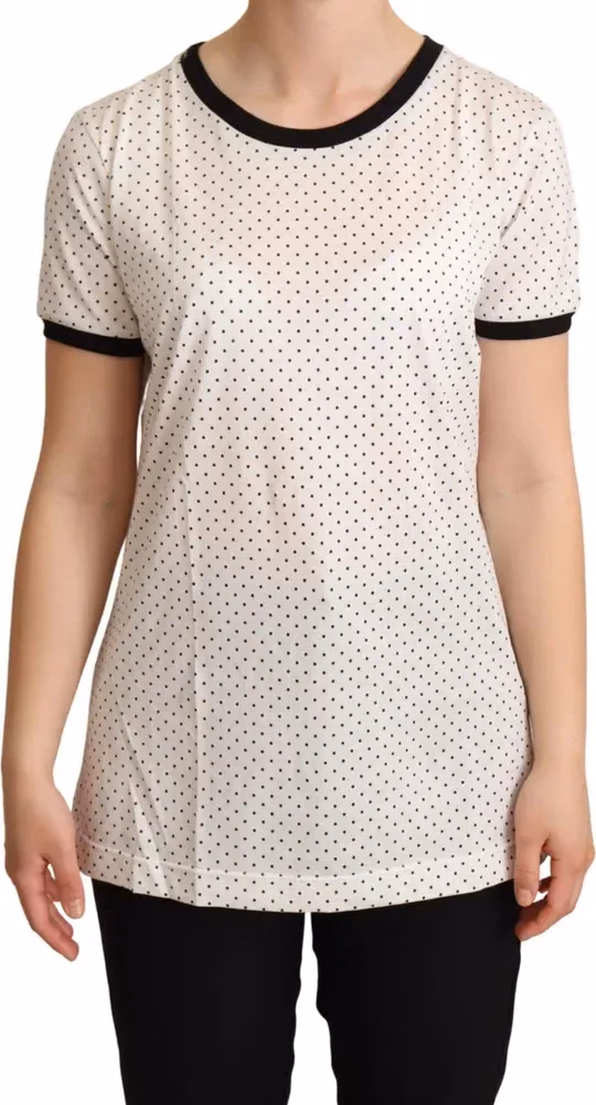 Dolce & Gabbana White Dotted Crewneck Cotton T-shirt