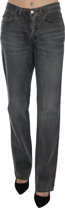 Just Cavalli Gray Washed Mid Waist Straight Denim Pants Jeans