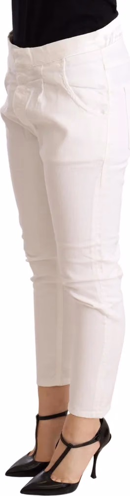 CYCLE White Mid Waist Slim Fit Skinny Cotton Stretch Trouser