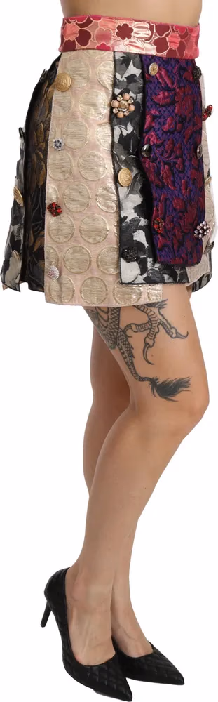 Dolce & Gabbana Multicolor Floral Jacquard Crystal Skirt