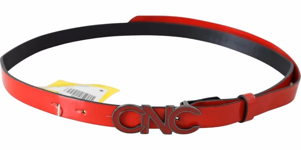 Costume National Red Black Reversible Leather Logo Buckle Belt