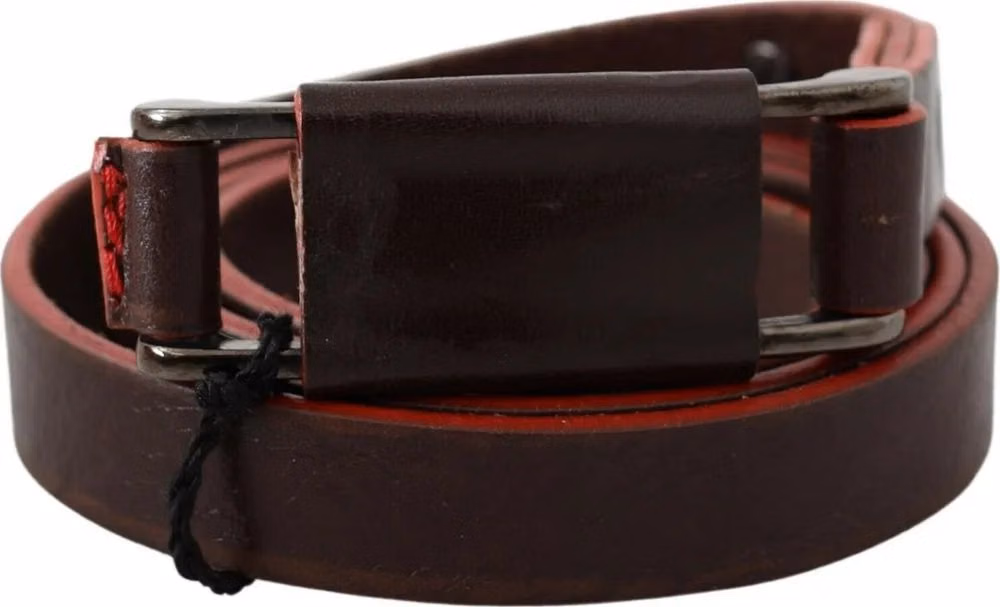 Costume National Brown Leather Double Rustic Silver Buckle Belt